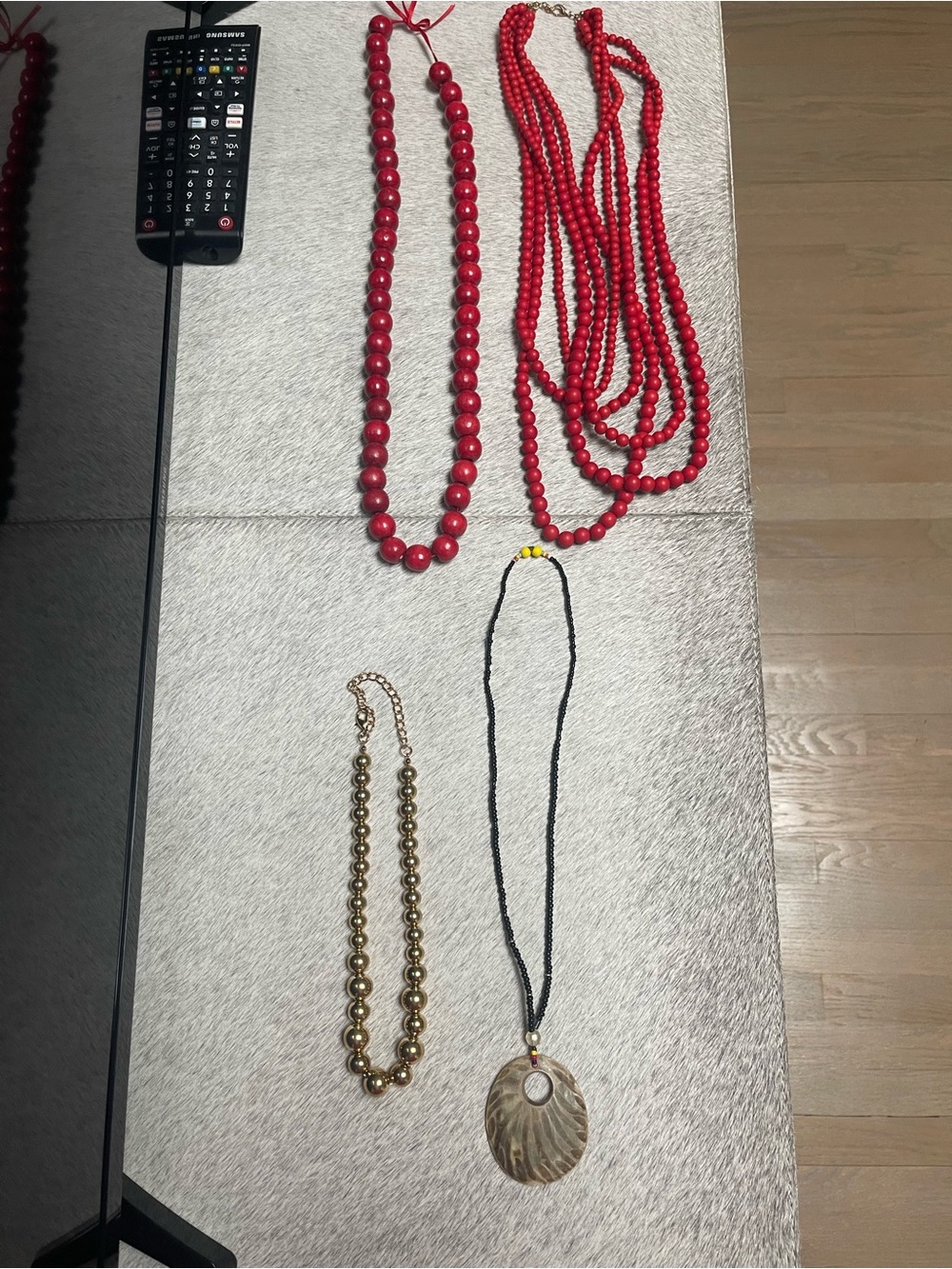 Red Beaded Statement Necklace - Unbranded